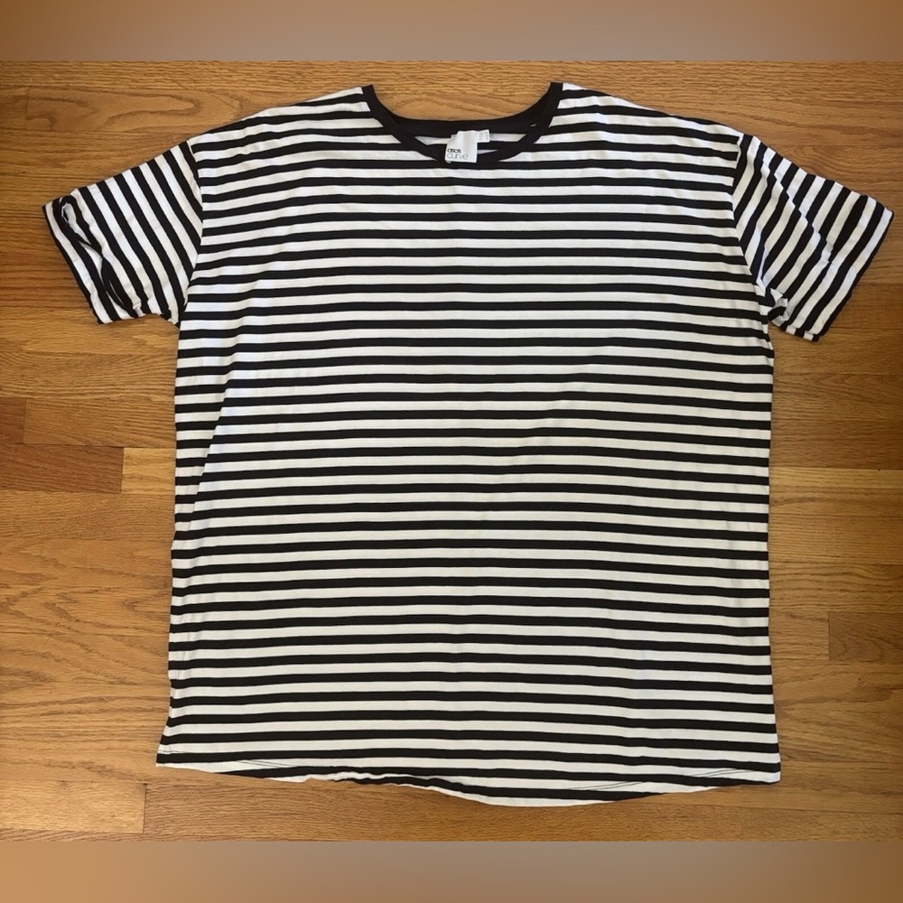 ASOS Curve Tshirt Dress Women’s 16 Blue White Stripes Cuffed Sleeve Casualwear
